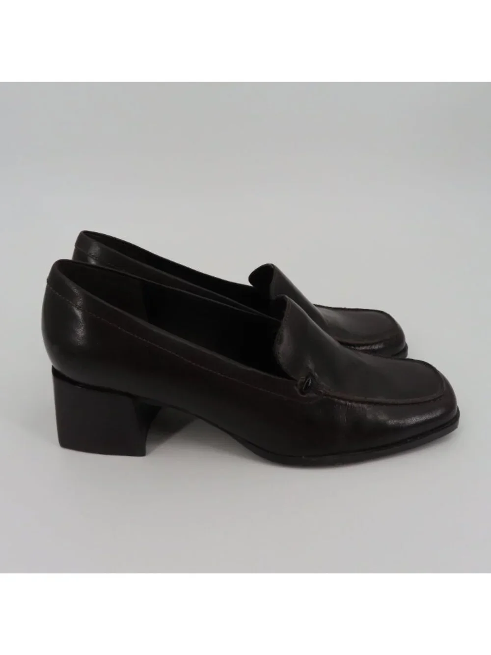 Bandolino VISIONARY Women 8 M Solid Brown Leather Block Heel Shoes Pumps Loafers